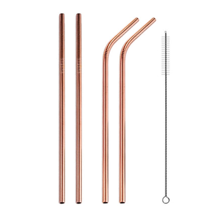 4pcs Reusable Stainless Steel Drinking Straw + Cleaner Brush Set Kit,  215*6mm, 215*6mm (Combination)