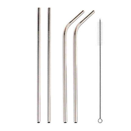 4pcs Reusable Stainless Steel Drinking Straw + Cleaner Brush Set Kit,  215*6mm, 215*6mm (Combination)
