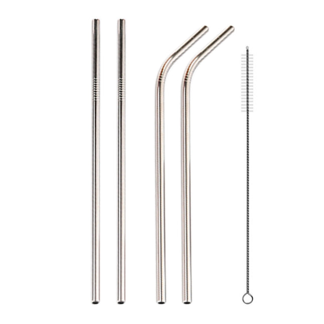 4pcs Reusable Stainless Steel Drinking Straw + Cleaner Brush Set Kit,  215*6mm, 215*6mm (Combination)