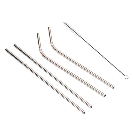 4pcs Reusable Stainless Steel Drinking Straw + Cleaner Brush Set Kit,  215*6mm, 215*6mm (Combination)