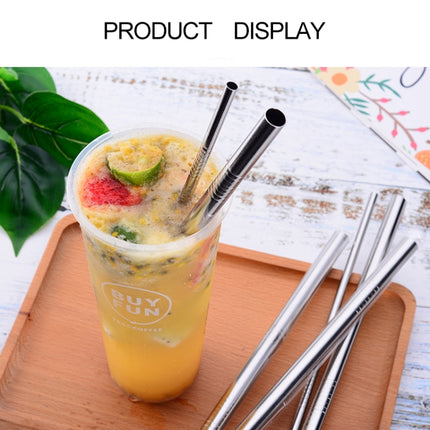 5pcs Reusable Stainless Steel Bent Drinking Straw + Cleaner Brush Set Kit,  215*8mm