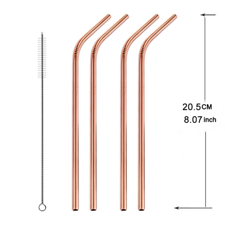 5pcs Reusable Stainless Steel Bent Drinking Straw + Cleaner Brush Set Kit,  215*8mm