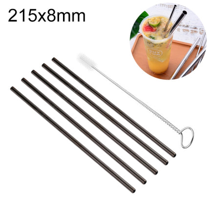 5pcs Reusable Stainless Steel Straight Drinking Straw + Cleaner Brush Set Kit,  215*8mm, 215*8mm (Straight)