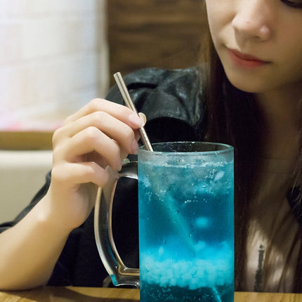 5pcs Reusable Stainless Steel Straight Drinking Straw + Cleaner Brush Set Kit,  215*8mm, 215*8mm (Straight)