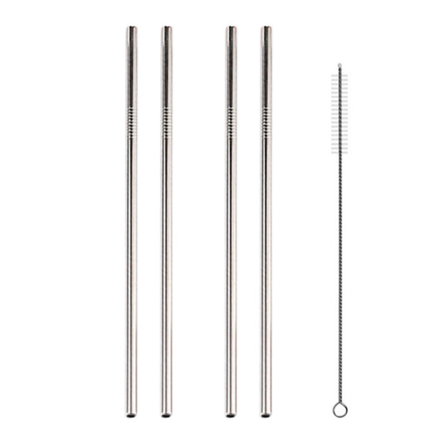 5pcs Reusable Stainless Steel Straight Drinking Straw + Cleaner Brush Set Kit,  215*8mm, 215*8mm (Straight)