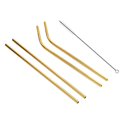 4pcs Reusable Stainless Steel Drinking Straw + Cleaner Brush Set Kit,  215*8mm, 215*8mm (Combination)