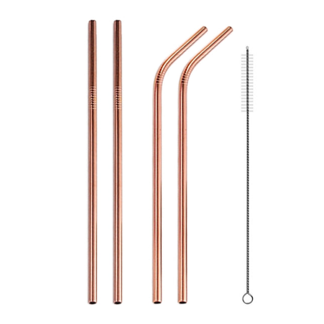 4pcs Reusable Stainless Steel Drinking Straw + Cleaner Brush Set Kit,  215*8mm, 215*8mm (Combination)