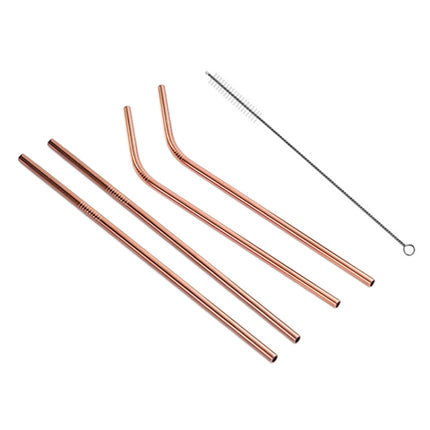 4pcs Reusable Stainless Steel Drinking Straw + Cleaner Brush Set Kit,  215*8mm, 215*8mm (Combination)