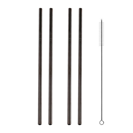 5pcs Reusable Stainless Steel Straight Drinking Straw + Cleaner Brush Set Kit,  266*6mm, 266*6mm (Straight)