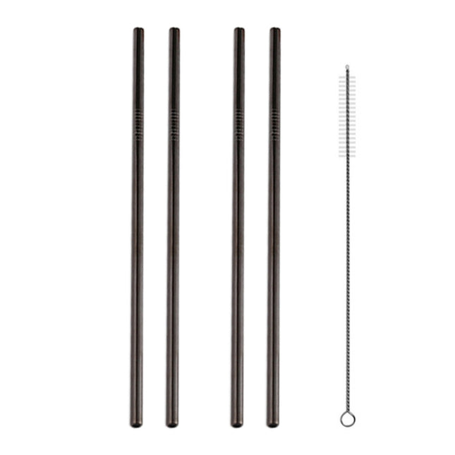 5pcs Reusable Stainless Steel Straight Drinking Straw + Cleaner Brush Set Kit,  266*6mm, 266*6mm (Straight)