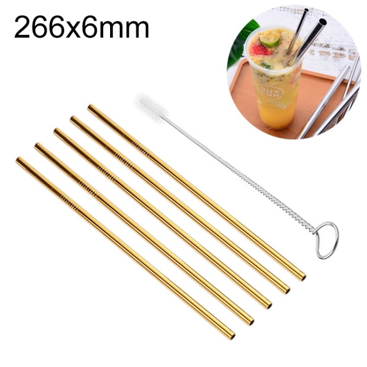 5pcs Reusable Stainless Steel Straight Drinking Straw + Cleaner Brush Set Kit,  266*6mm, 266*6mm (Straight)