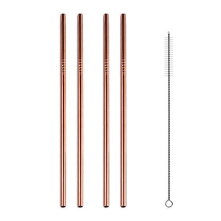 5pcs Reusable Stainless Steel Straight Drinking Straw + Cleaner Brush Set Kit,  266*6mm, 266*6mm (Straight)