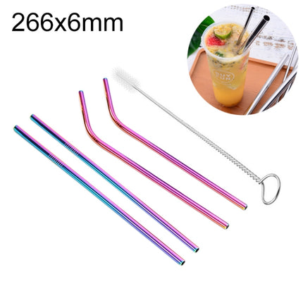 4pcs Reusable Stainless Steel Drinking Straw + Cleaner Brush Set Kit,  266*6mm, 266*6mm (Combination)