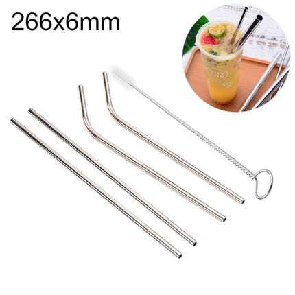 4pcs Reusable Stainless Steel Drinking Straw + Cleaner Brush Set Kit,  266*6mm, 266*6mm (Combination)
