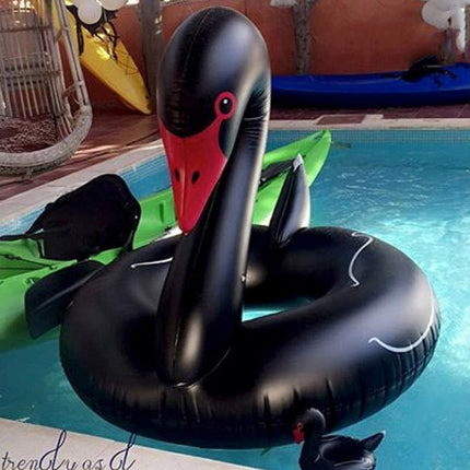 Swan Shaped Inflatable Floating Swimming Safety Pool Ring, Inflated Size: 110cm, 110cm Swan Black, 110cm Swan White