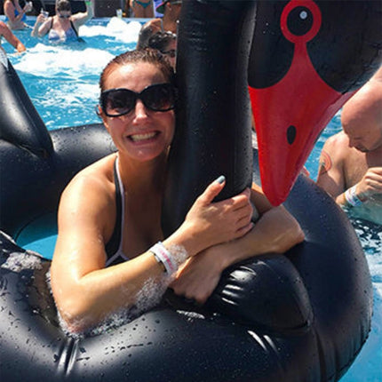 Swan Shaped Inflatable Floating Swimming Safety Pool Ring, Inflated Size: 110cm, 110cm Swan Black, 110cm Swan White