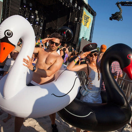 Swan Shaped Inflatable Floating Swimming Safety Pool Ring, Inflated Size: 110cm, 110cm Swan Black, 110cm Swan White