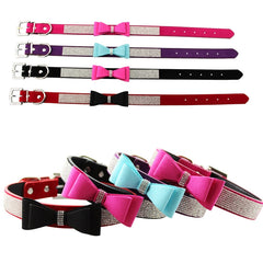 Flocking Diamond Studded Bowknot Pet Collar Dog Collar Pet Products, Size: S, 1.5 * 37cm