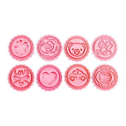 DIY Fondant Cake Mold Biscuit Cookie Cutters Baking Tools with 8 PCS Round Cartoon Patterns, 8 PCS Round Cartoon Patterns(Pink)