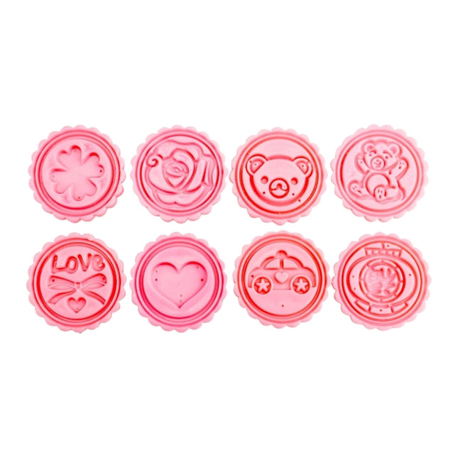 DIY Fondant Cake Mold Biscuit Cookie Cutters Baking Tools with 8 PCS Round Cartoon Patterns, 8 PCS Round Cartoon Patterns(Pink), 8 PCS Round Cartoon Patterns(White)