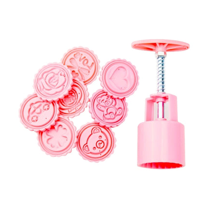 DIY Fondant Cake Mold Biscuit Cookie Cutters Baking Tools with 8 PCS Round Cartoon Patterns, 8 PCS Round Cartoon Patterns(Pink)