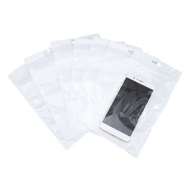 100 PCS 22cm x 30cm Hang Hole Clear Front White Pearl Jewelry Zip Lock Packaging Bag, Custom Printing and Size are welcome, 22*30cm
