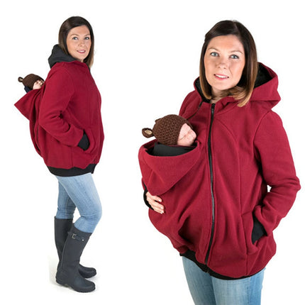 Three-in-one Multi-function Mother Kangaroo Zipper Hoodie Coat with Front Cap Size: S, Chest: 85-88cm, Waist: 65-67cm, Hip: 91-94cm