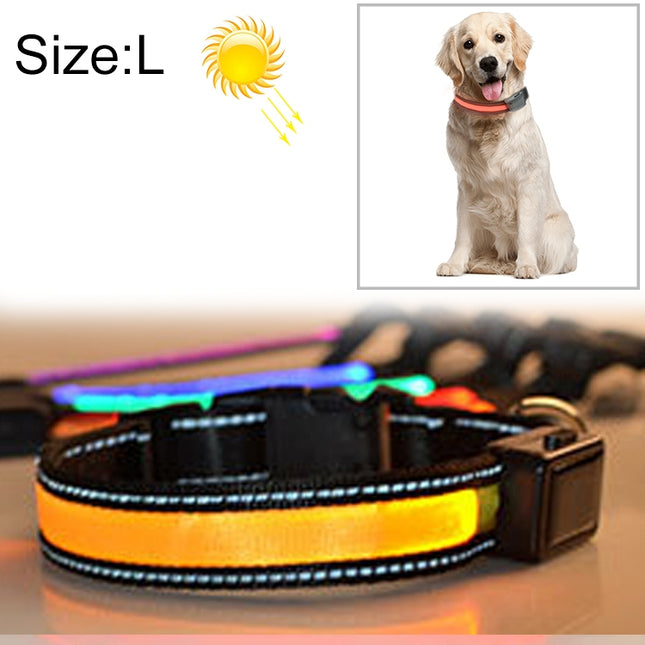 Medium and Large Dog Pet Solar + USB Charging LED Light Collar, Neck Circumference Size: L, 50-60cm, Size: L
