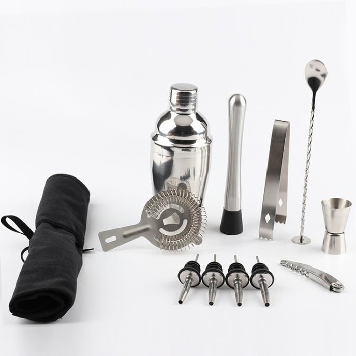 12 in 1 Stainless Steel Wine Cocktail Shaker Tools Set with Cloth Bag, Capacity: 750ml, 750ml