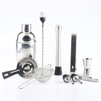 11 in 1 Stainless Steel Cocktail Shaker Tools Set with Wooden Mount, Capacity: 750ml, 750ml