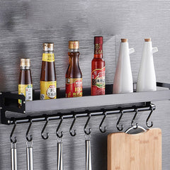 60cm 10 Hooks Kitchen Multi-function Wall Hanging Holder Seasoning Storage Rack, 60cm 10 Hooks(Black)