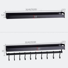 60cm 10 Hooks Kitchen Multi-function Wall Hanging Holder Seasoning Storage Rack, 60cm 10 Hooks(Black)