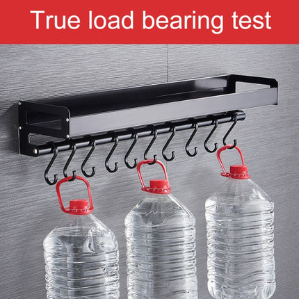 70cm 10 Hooks Kitchen Multi-function Wall Hanging Holder Seasoning Storage Rack, 70cm 10 Hooks(Black)