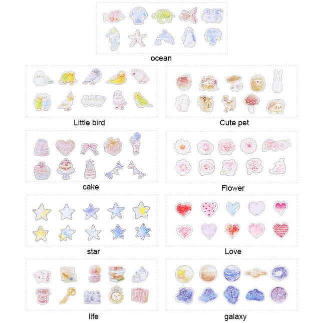 10 Packs Creative Waterproof PVC Sticker DIY Album Diary Watercolor Decorative Sticker, Random Delivery