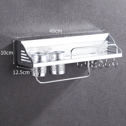 50cm 2 Cups 8 Hooks Multi-function Kitchen Punching-free Wall-mounted Plastic Edge Condiment Holder Storage Rack, 50cm Punching-free Plastic Edge