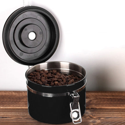 800ml Stainless Steel Sealed Food Coffee Grounds Bean Storage Container with Built-in CO2 Gas Vent Valve & Calendar