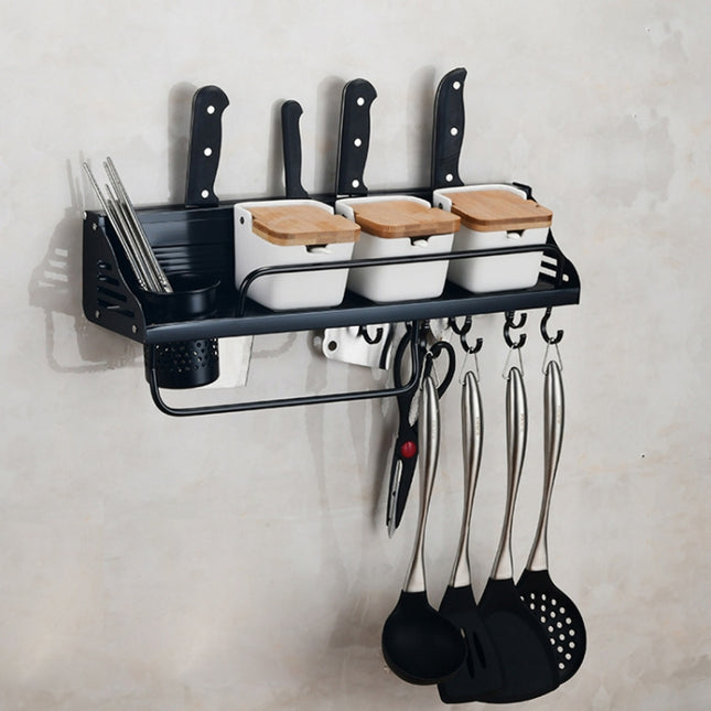 A Version 50cm 1 Cup  8 Hooks Kitchen Multi-function Wall-mounted Condiment Storage Rack, A Version 50cm 1 Cup