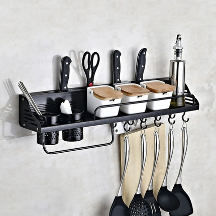 A Version 70cm 2 Cups  10 Hooks Kitchen Multi-function Wall-mounted Condiment Storage Rack, A Version 70cm 2 Cups