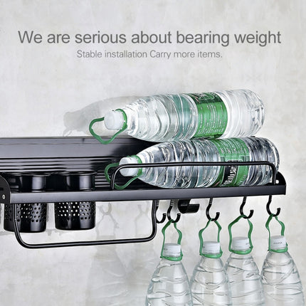 A Version 70cm 2 Cups  10 Hooks Kitchen Multi-function Wall-mounted Condiment Storage Rack, A Version 70cm 2 Cups