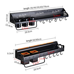 A Version 80cm 3 Cups 10 Hooks Kitchen Multi-function Wall-mounted Condiment Storage Rack, A Version 80cm 3 Cups