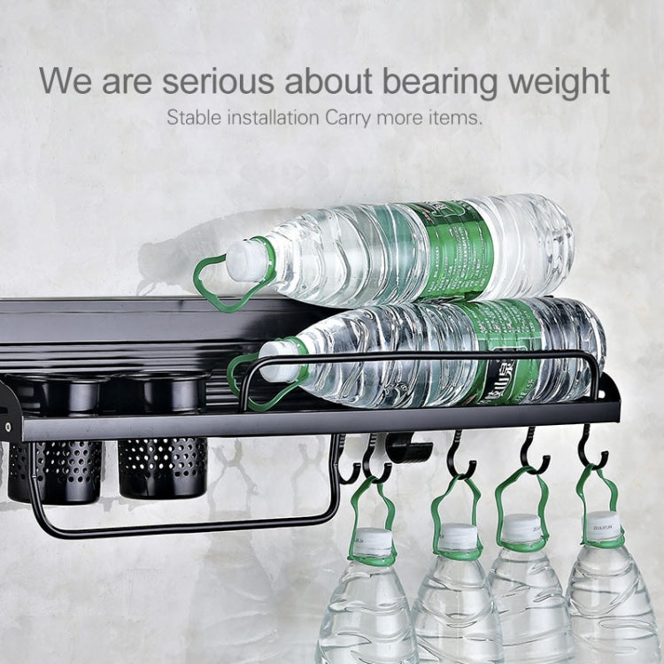 A Version 80cm 3 Cups 10 Hooks Kitchen Multi-function Wall-mounted Condiment Storage Rack, A Version 80cm 3 Cups