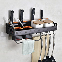 C Version 50cm 2 Cups 10 Hooks Kitchen Multi-function Wall-mounted Condiment Storage Rack, C Version 50cm 2 Cups