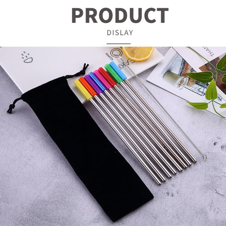8 PCS Reusable Silicone Tips Stainless Steel Drinking Straws + 2 PCS Cleaner Brushes Set Kit with Cashmere Bag,  266*6mm, 266*6mm