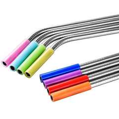 8 PCS Reusable Silicone Tips Stainless Steel Drinking Straws + 2 PCS Cleaner Brushes Set Kit with Cashmere Bag,  266*6mm, 266*6mm