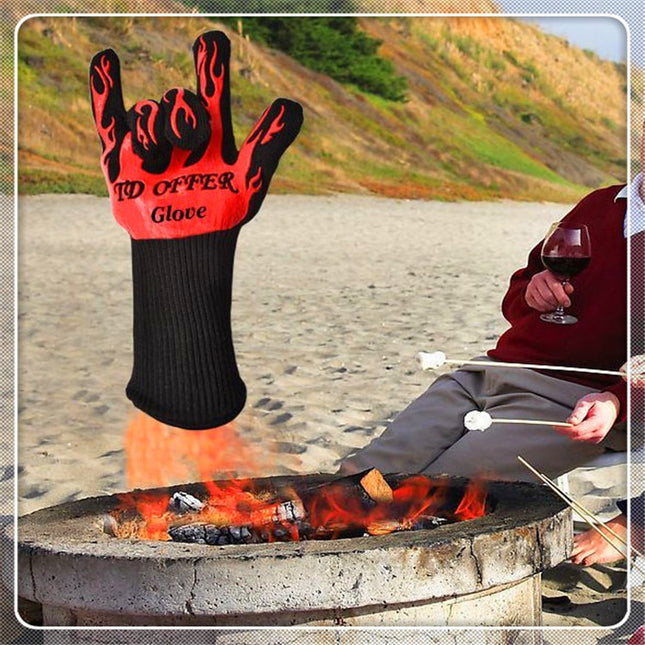 2 Layer Fire Protection Portable Silicone Anti-skidding High Temperature Resistance Cooking Baking Barbecue Gloves, Size: 28-33 cm