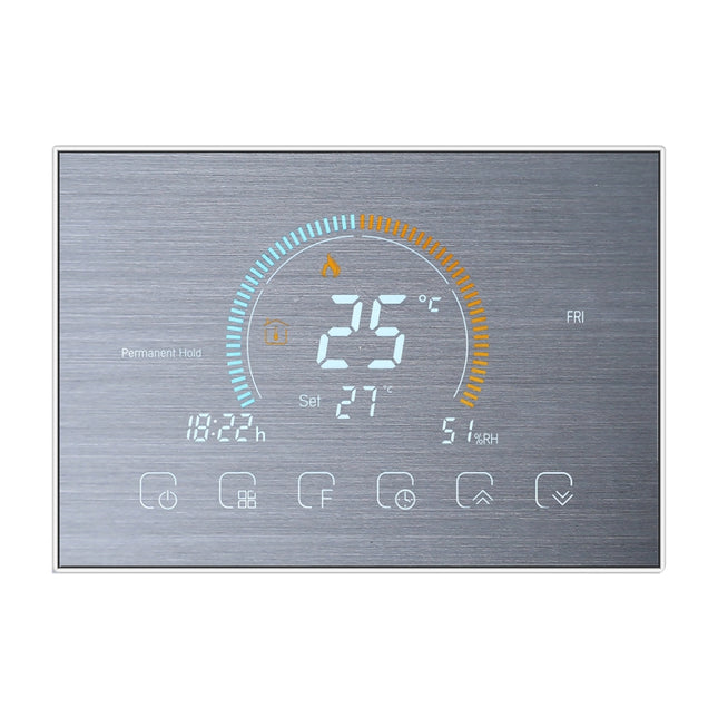 BHT-8000-GA-SS Brushed Stainless Steel Mirror Control Water Heating Energy-saving and Environmentally-friendly Smart Home Negative Display LCD Screen Round Room Thermostat without WiFi, without WiFi