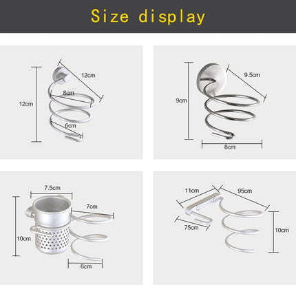 Hair Dryer Holder Wall Mount Hanging Rack Organizer Hook Spiral Bathroom Bracket, With Mesh Holder