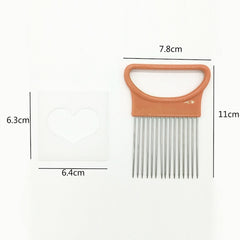 Stainless Steel Vegetable Onion Cutter Holder Meat Needle Kitchen Tools, Orange, Green, Blue, White