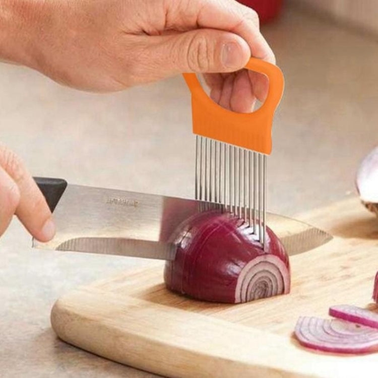 Stainless Steel Vegetable Onion Cutter Holder Meat Needle Kitchen Tools, Orange, Green, Blue, White