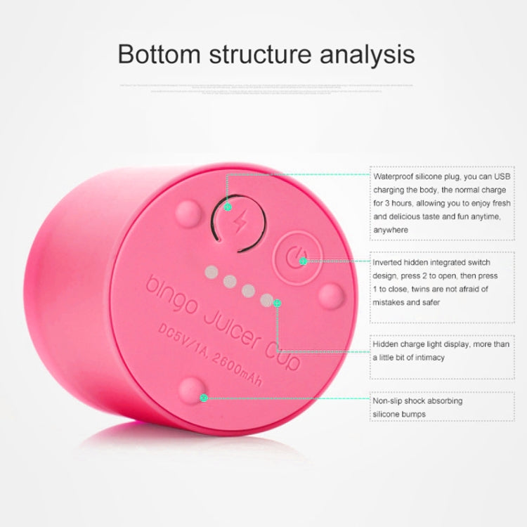 Bingo 500ml Mini Portable USB Rechargeable Electric Juicer Cup  Juicer Blender, 22000 Revolutions Per Minute, 2 Blade Head Pink, 2 Blade Head Green, 2 Blade Head Blue, 2 Blade Head Purple, 2 Blade Head Red
